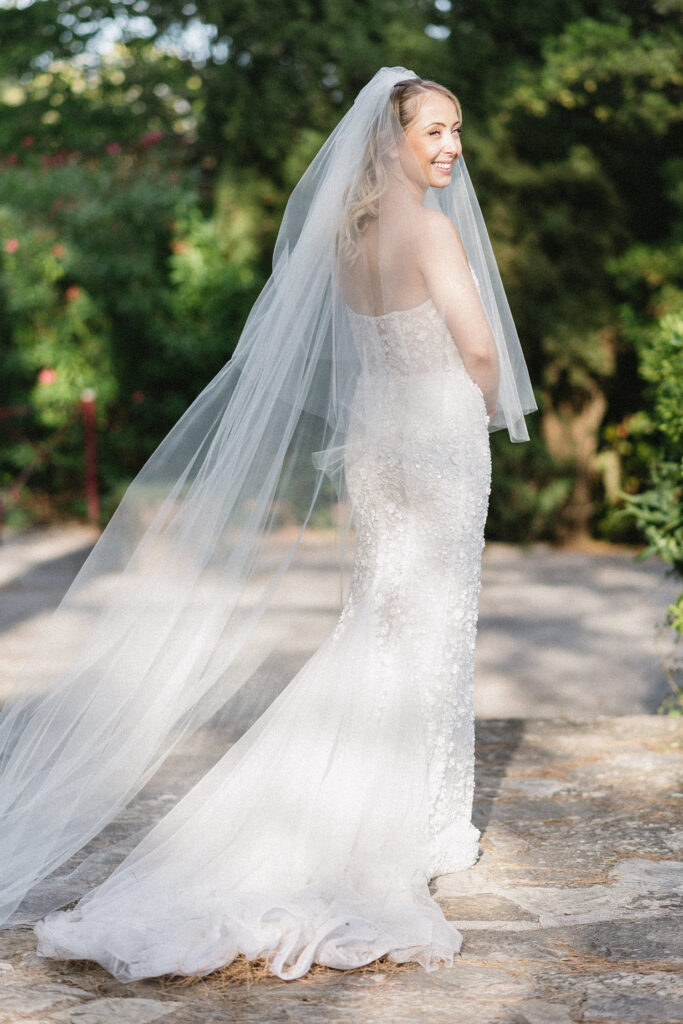 Lace ISABELLA wedding
gown by Australian bridal designer Ella Moda at Provence wedding.