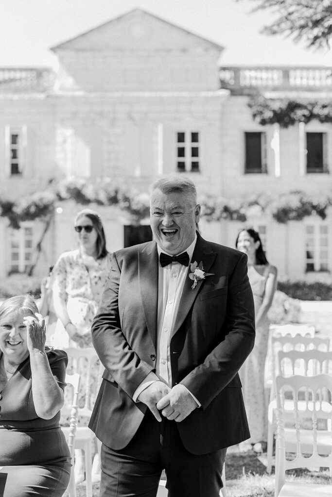 Father of the bride photo at Chateau Naudou